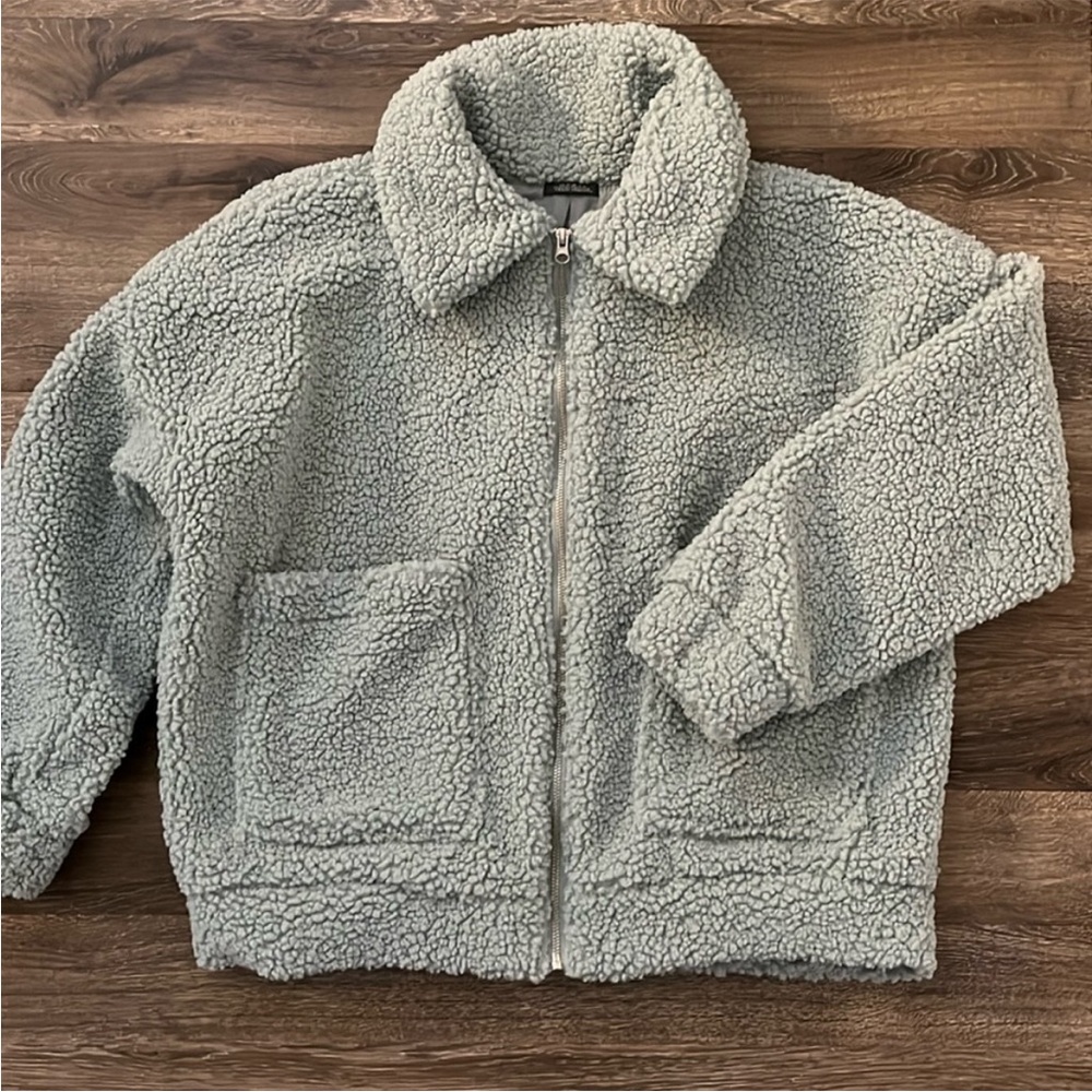 Wild Fable Light Blue Sherpa Jacket Zip Closure Collared Women’s Size Large